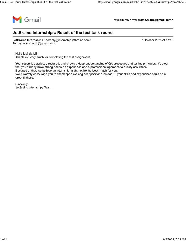 Test-task result preview