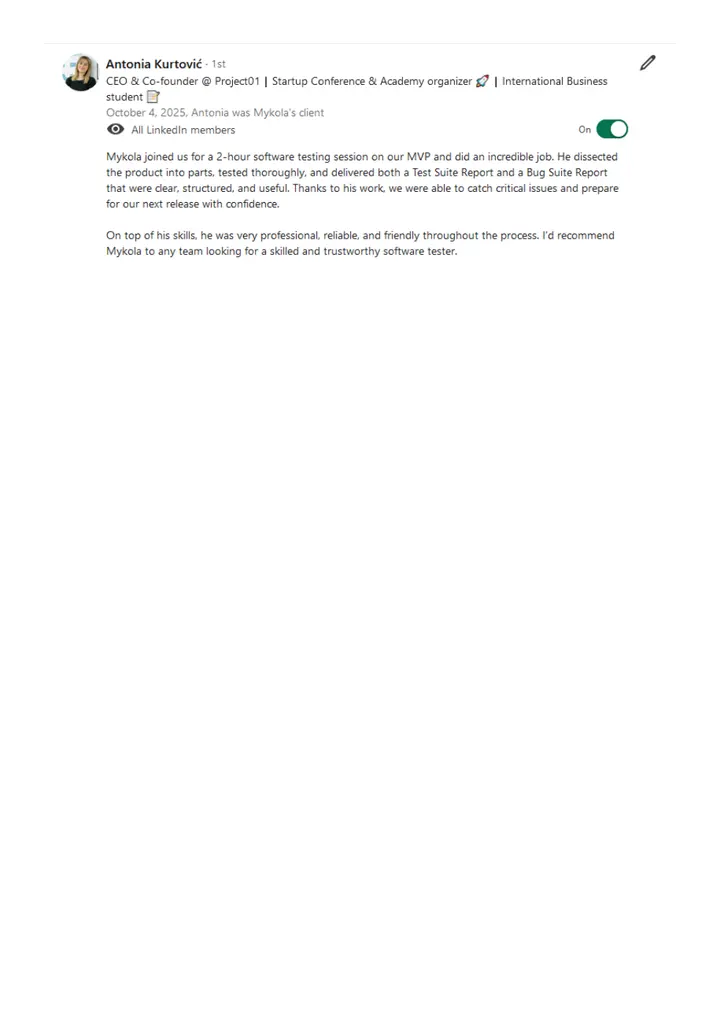 Client recommendation preview